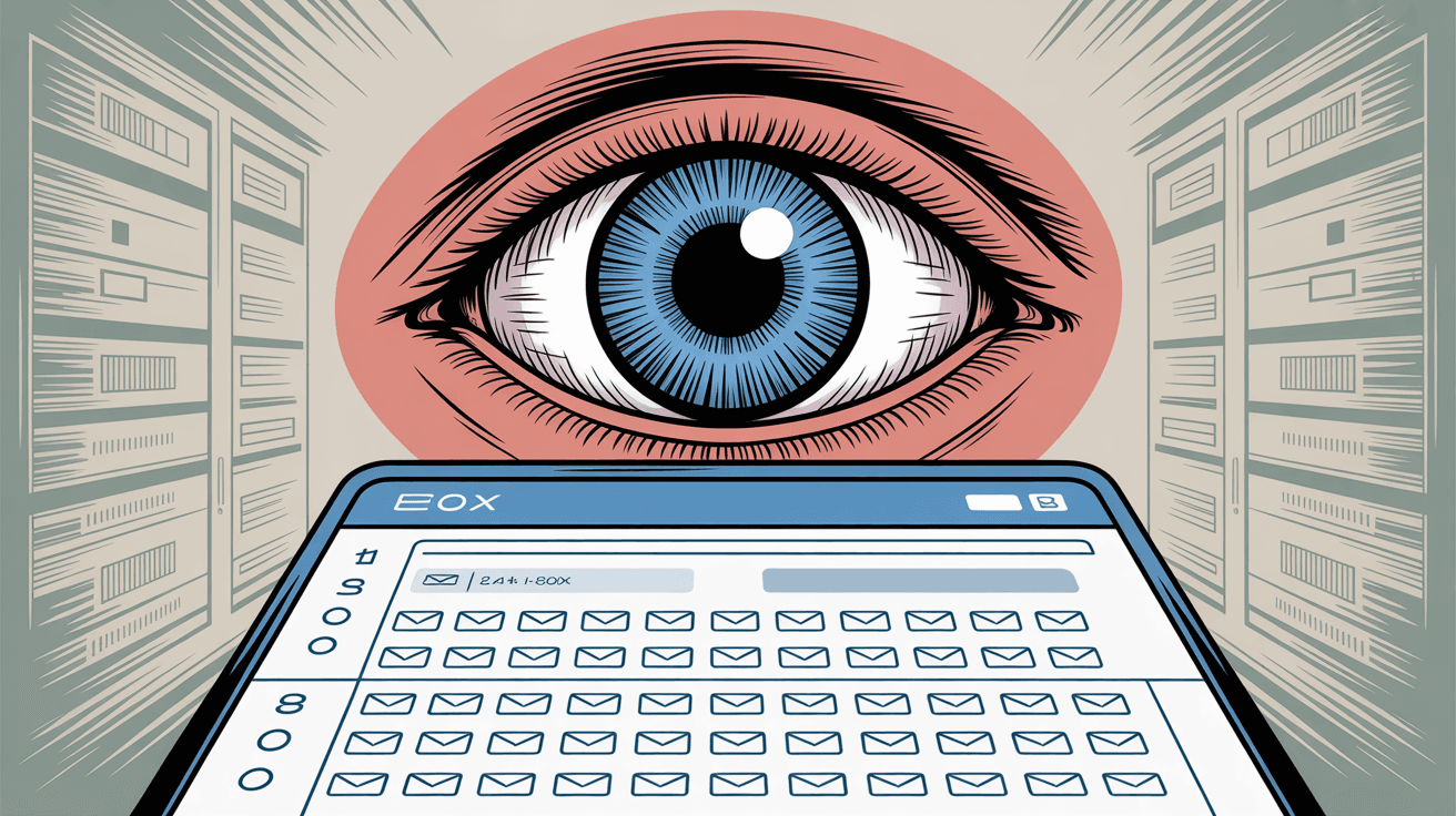 Email inbox being monitored by digital eye showing invisible email tracking surveillance